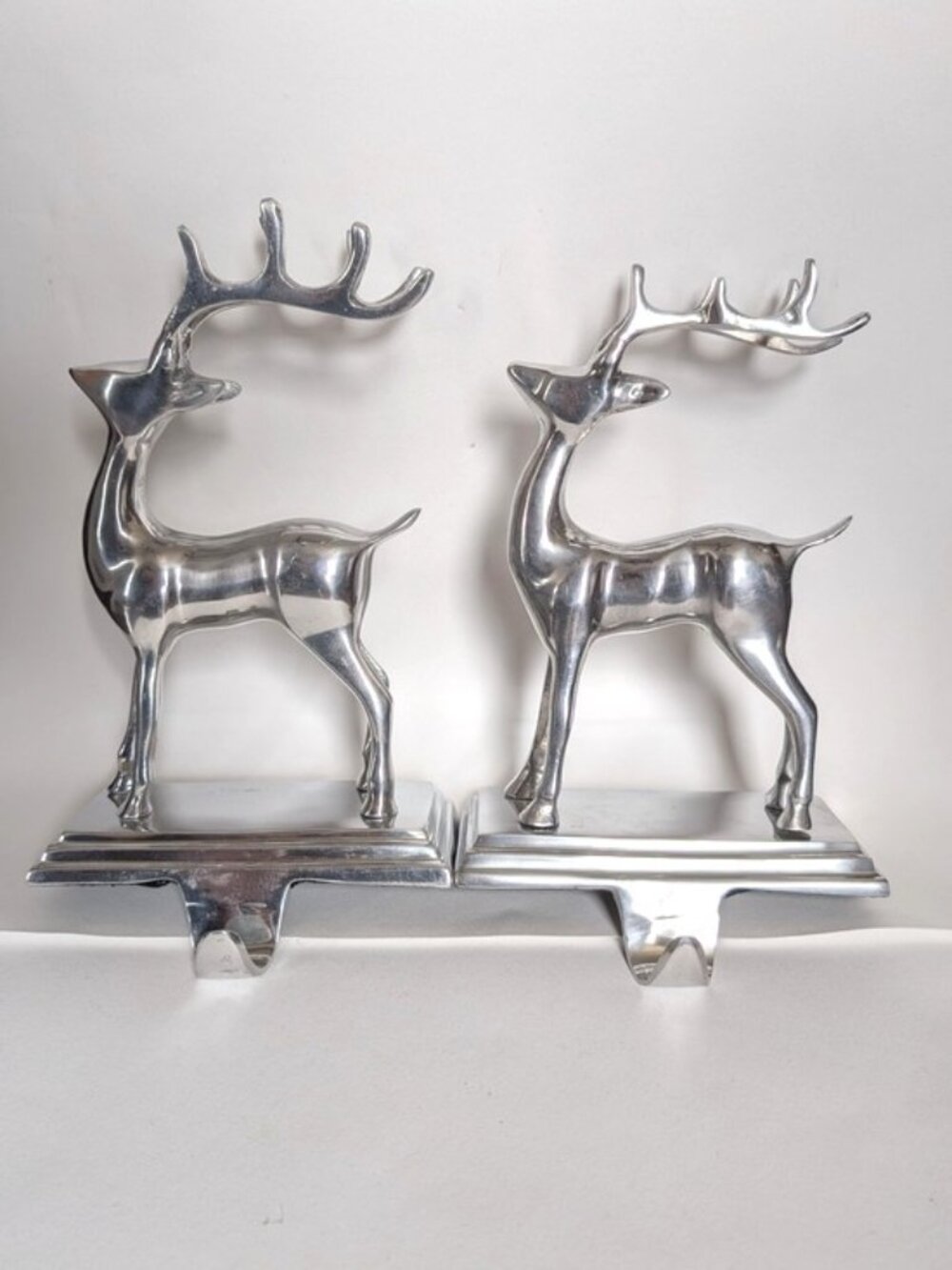 Silver Reindeer Christmas‎ Stocking Holders Weighted Set of 2 Mantel Deer